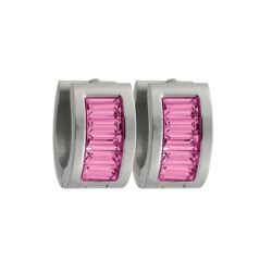 STEELX Steel Huggies with Pink Baguettes - ER3824 STEELX Steel Huggies with Pink Baguettes - ER3824